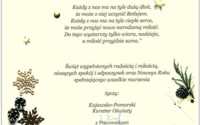 Życzenia świąteczne od Kujawsko-Pomorskiej Kurator Oświaty