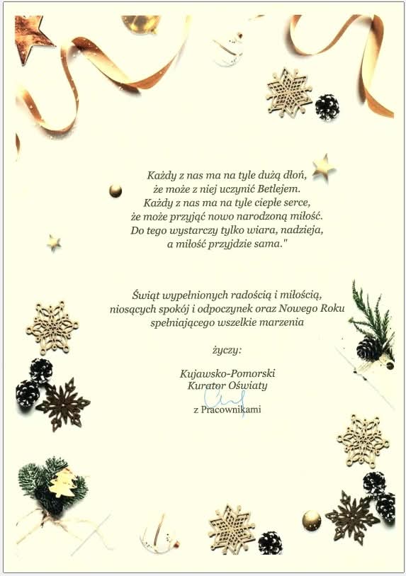 Życzenia świąteczne od Kujawsko-Pomorskiej Kurator Oświaty